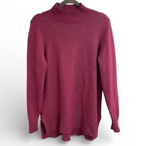 LOFT MAGENTA PINK SOFT & COZY MOCK-NECK TUNIC SWEATER LARGE SPLIT HEM LIKE NEW